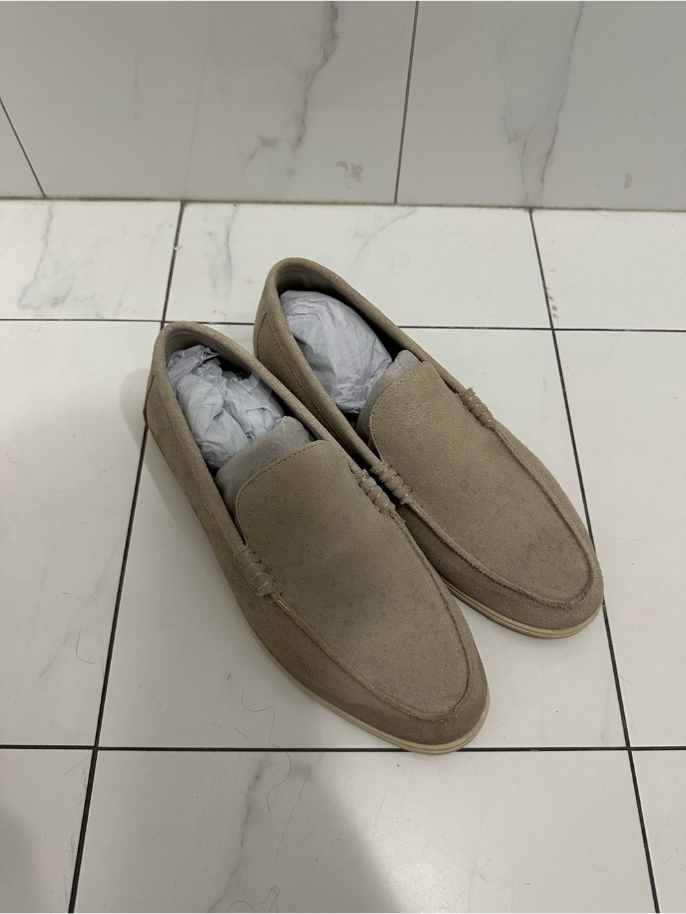 Zara Mens Suede Slip-On Loafers Off White